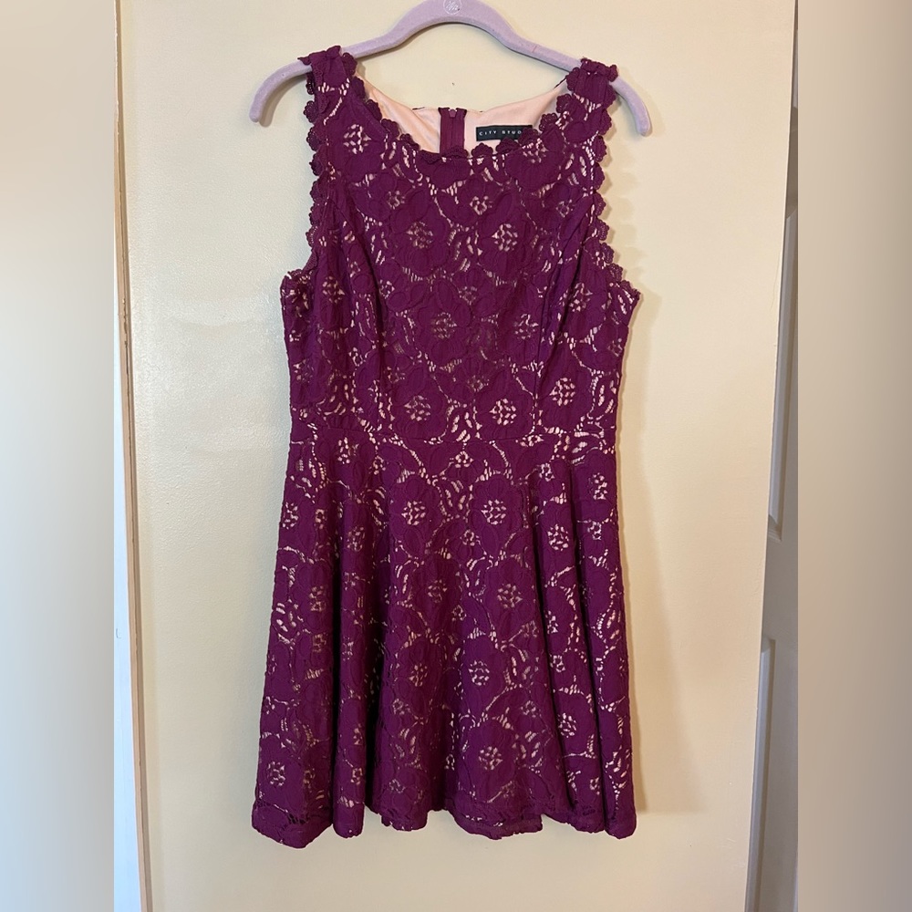 11 City Studio Maroon lace over nude Dress
